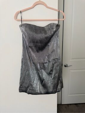 H&M Metallic Silver Strapless Mini Dress